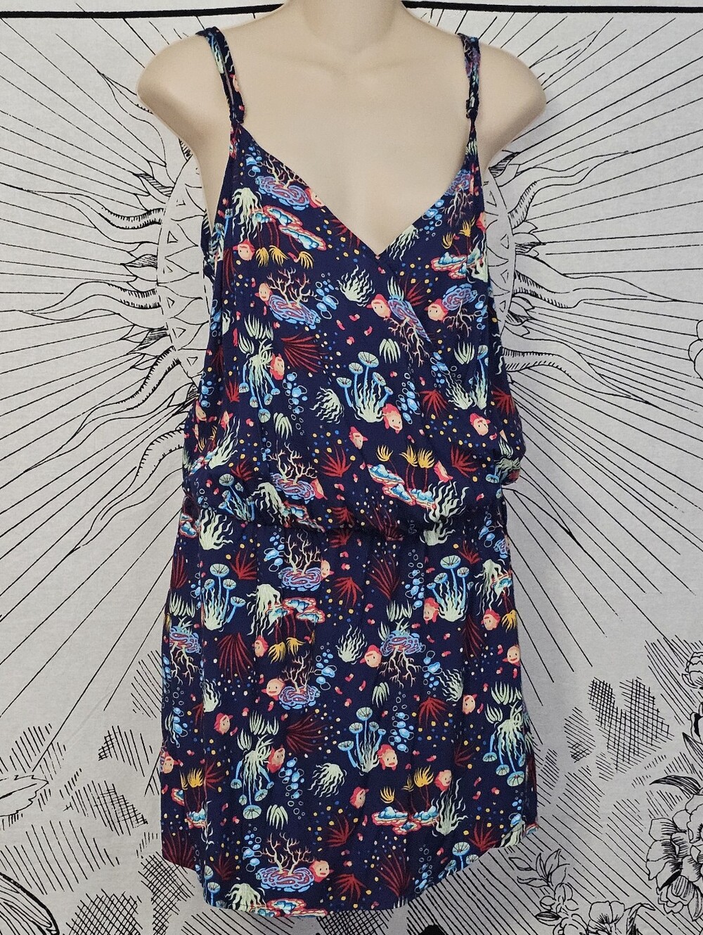 NWT Ponyo 2008 Navy Blue Coral Reef Jellyfish Print Romper Sz Small